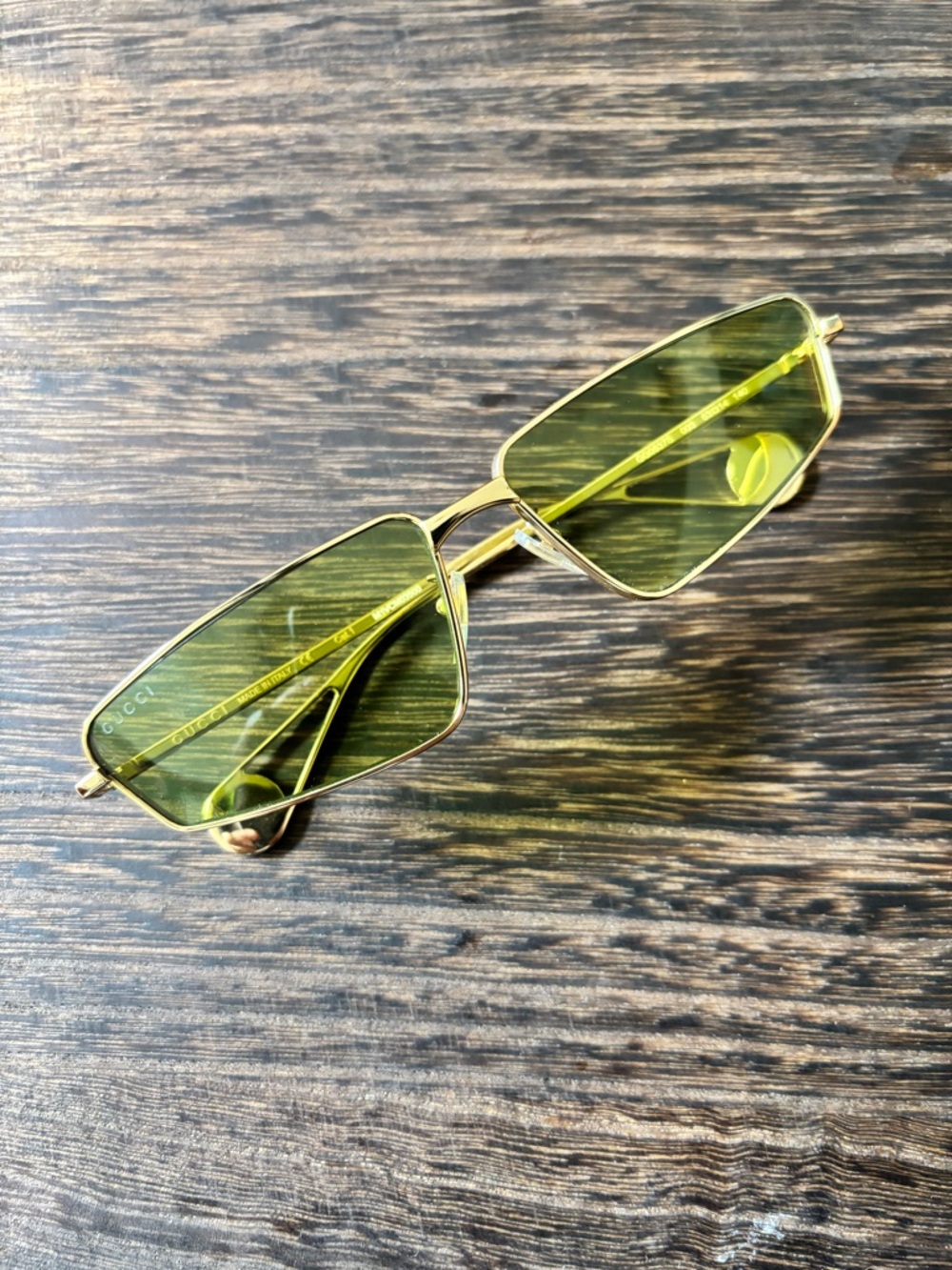 Gucci Gold Frame Lime Green Lens Sunglasses with Case - Picture 2 of 7